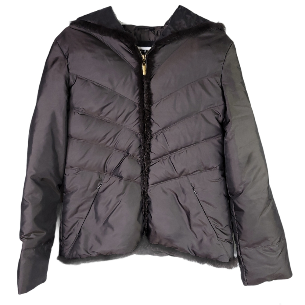 Pasha &Jo down filled puffer with rabbit fur trim